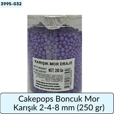 Cakepops Boncuk Karışık Mor  2-4-8 Mm  (250 Gr)