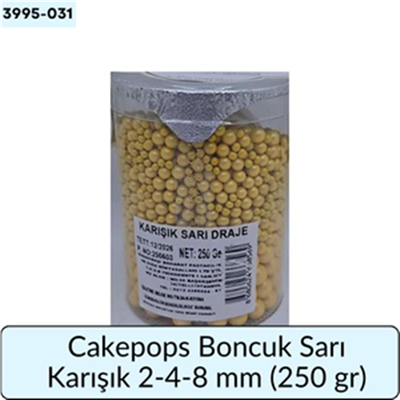 Cakepops Boncuk Karışık Sarı  2-4-8 Mm  (250 Gr)