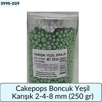 Cakepops Boncuk Karışık Yeşil  2-4-8 Mm  (250 Gr)