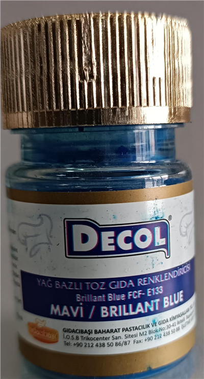 Decol Mavi Yağ Bazlı Lake Toz Gıda Boyası   (7 GR)
