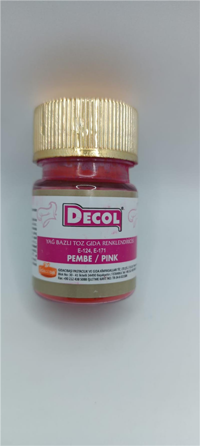 Decol Pembe Yağ Bazlı Lake Toz Gıda Boyası  (7 GR)