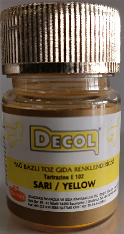 Decol Sarı Yağ Bazlı Lake Toz Gıda Boyası   (7 GR)