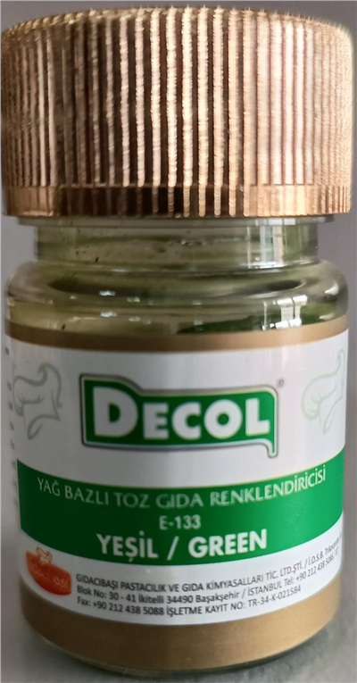 Decol Yeşil Yağ Bazlı Lake Toz Gıda Boyası  (7 GR)