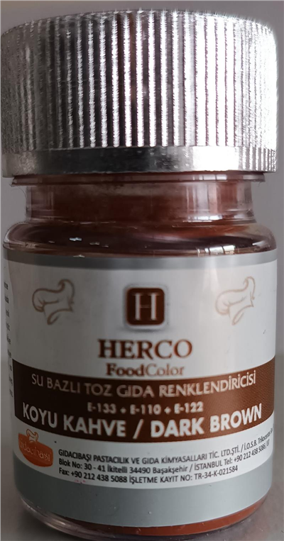 Herco Koyu Kahve Su Bazlı Toz Gıda Boyası  (10 GR)