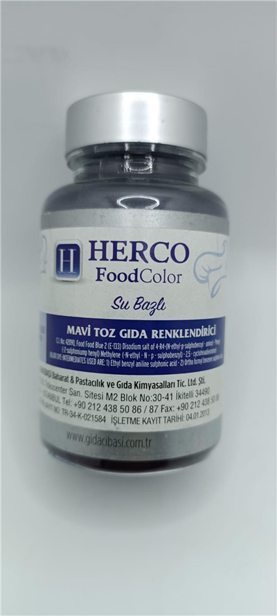 Herco Mavi Su Bazlı Toz Gıda Boyası   (75 GR)