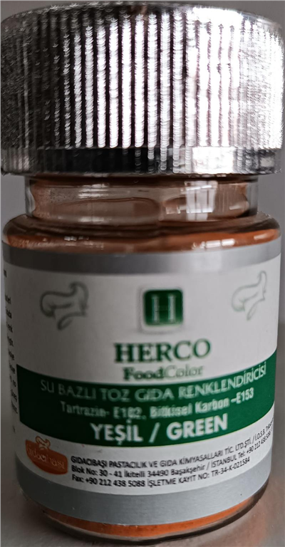 Herco Yeşil Su Bazlı Toz Gıda Boyası   (10 GR)