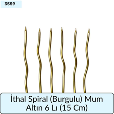 İthal Spiral (Burgulu) Mum Altın 6 Lı   (15 Cm)