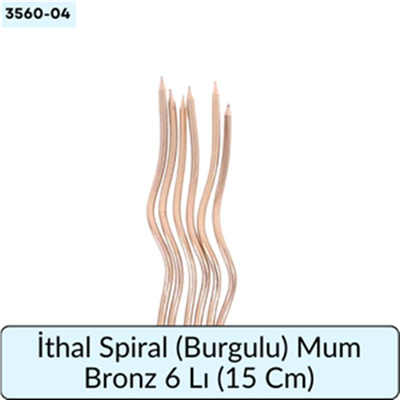 İthal Spiral (Burgulu) Mum Bronz 6 Lı   (15 Cm)