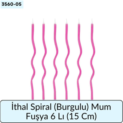 İthal Spiral (Burgulu) Mum Fuşya 6 Lı   (15 Cm)