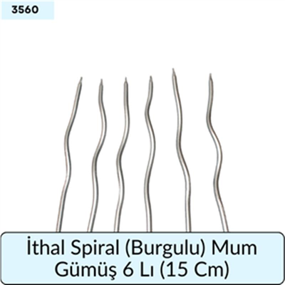 İthal Spiral (Burgulu) Mum Gümüş 6 Lı   (15 Cm)