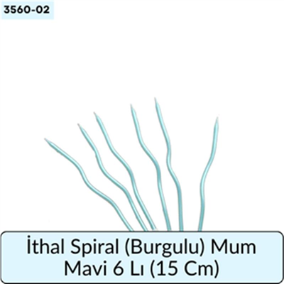 İthal Spiral (Burgulu) Mum Mavi 6 Lı   (15 Cm)