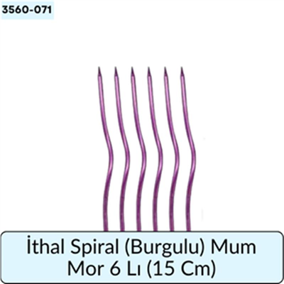İthal Spiral (Burgulu) Mum Mor 6 Lı  (15 Cm)
