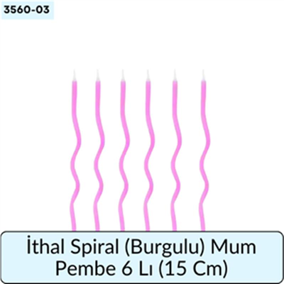 İthal Spiral (Burgulu) Mum Pembe 6 Lı   (15 Cm)
