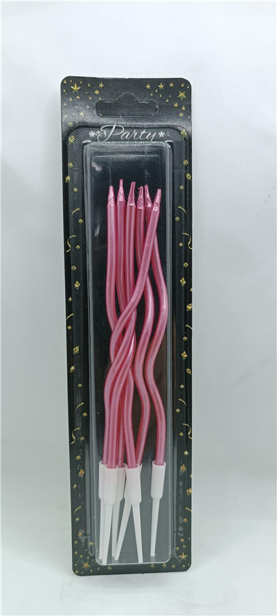 İthal Spiral (Burgulu) Mum Pembe 6 Lı   (15 Cm)