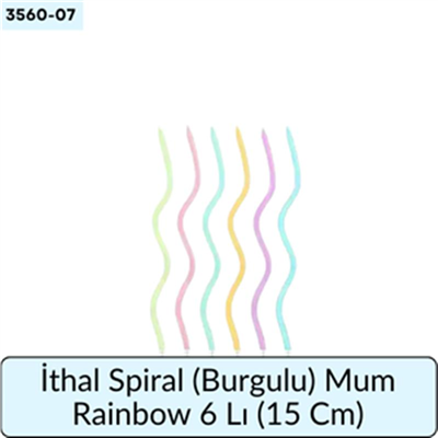 İthal Spiral (Burgulu) Mum Rainbow 6 Lı  (15 Cm)