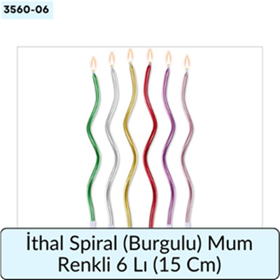 İthal Spiral (Burgulu) Mum Renkli  6 Lı   (15 Cm)