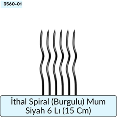 İthal Spiral (Burgulu) Mum Siyah 6 Lı   (15 Cm)