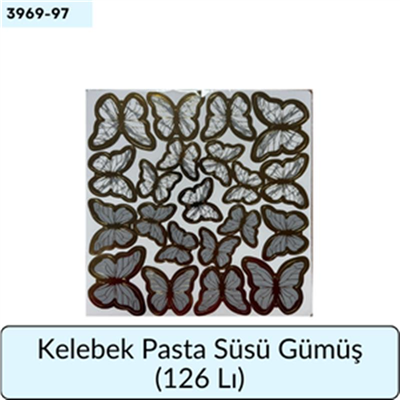 Kelebek Pasta Süsü Gümüş   (126 Lı)