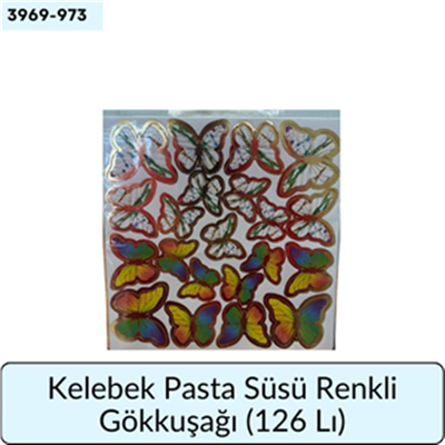 Kelebek Pasta Süsü Renkli Gökkuşağı   (126 Lı)