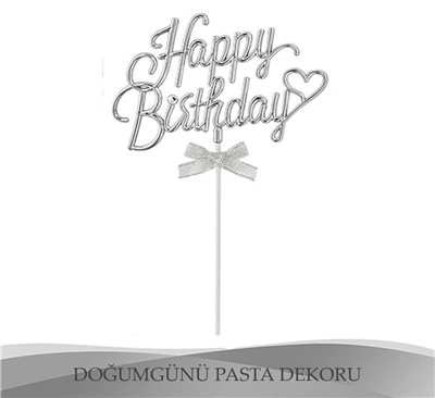 Orca Pasta Üstü Süs Happy Birthday Gümüş