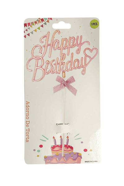 Orca Pasta Üstü Süs Happy Birthday Simli Pembe