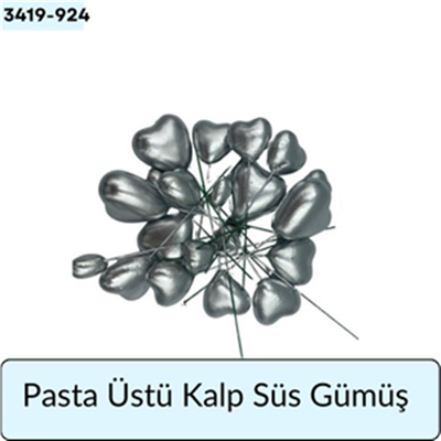 Pasta Üstü Kalp Süs Gümüş