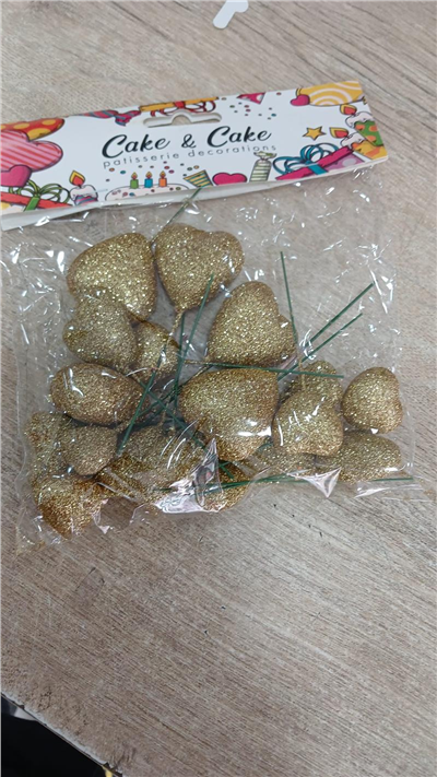Pasta Üstü Kalp Süs Simli Altın