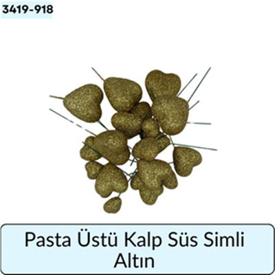 Pasta Üstü Kalp Süs Simli Altın