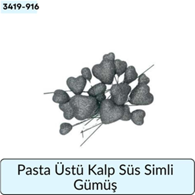 Pasta Üstü Kalp Süs Simli Gümüş