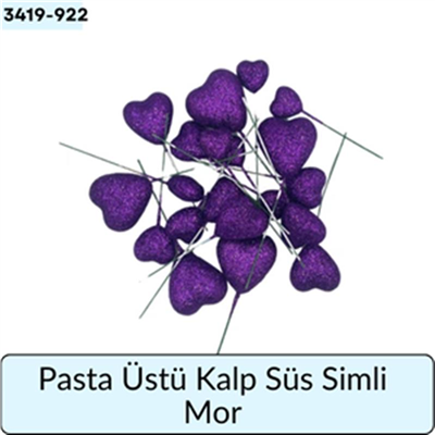 Pasta Üstü Kalp Süs Simli Mor