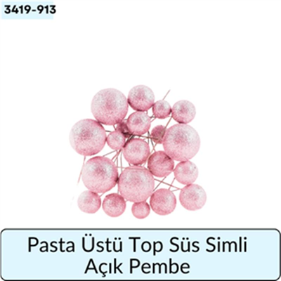 Pasta Üstü Top Süs Simli Açık Pembe