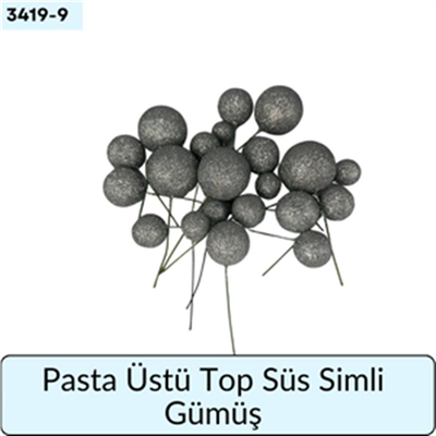 Pasta Üstü Top Süs Simli Gümüş