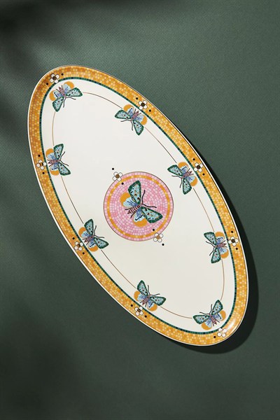 Bistro Tile Stoneware 24k Gold Accent Platter: Garden Edition