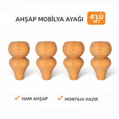 M02 - Ünite Ayağı | Konsol Ayağı | Kayın Ahşap 4'Lü Set - 12 cm