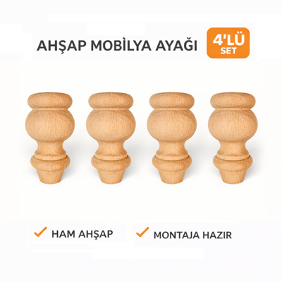 M03 - Mobilya Ayağı |Klasik Ayak |Kayın Ahşap 4'Lü Set - 12 cm 
