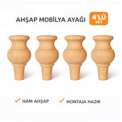 M04 - Konsol Ayağı | Dolap Ayağı | Kayın Ahşap 4'Lü Set - 12 cm 