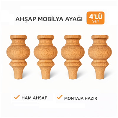 M05 - 12 CM | Kayın Ahşap 4'Lü Set | Dekoratif Mobilya Ayağı