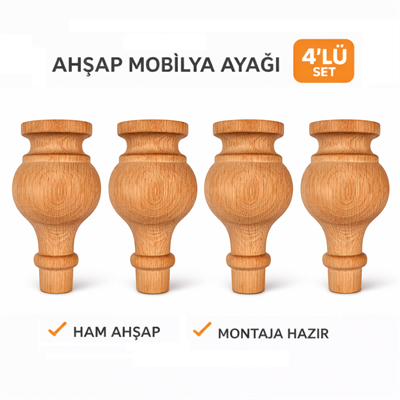M06 - Modern Mobilya Ayağı | Kanepe Ayağı | Kayın Ahşap 4'Lü Set – 12 cm