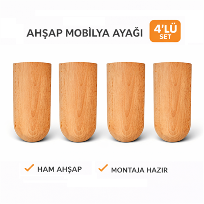 M07 - Bohem Ayak | Puf Ayağı | Kayın Ahşap 4'Lü Set – 12 cm