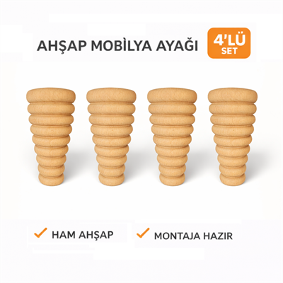 M11 - Kayın Ahşap 4'Lü Set – 12 cm | Mobilya Ayağı | Ünite Ayağı