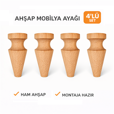 M12 - Retro Dolap Ayağı | Retro Ayak | Kayın Ahşap 4'Lü Set – 12 cm 