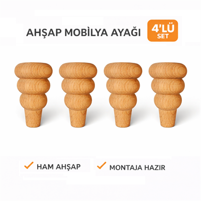 M13 - Koltuk Ayağı | Mobilya Ayağı | Kayın Ahşap 4'Lü Set – 12 cm