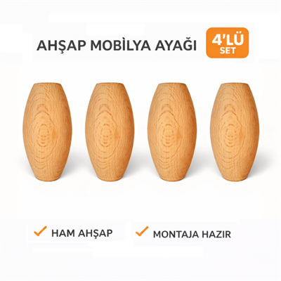 M14 - Koltuk Mobilya Ayağı |Kanepe Ayağı |Kayın Ahşap 4'Lü Set – 12 cm