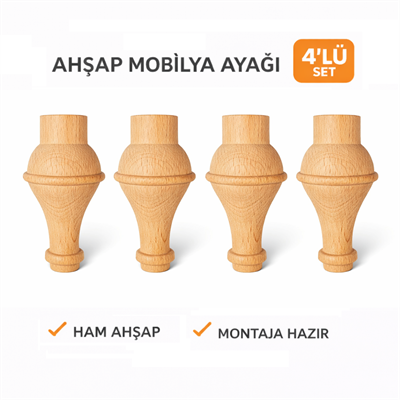 M15 - Berjer Ayağı | Ünite Ayağı |Kayın Ahşap 4'Lü Set – 12 cm