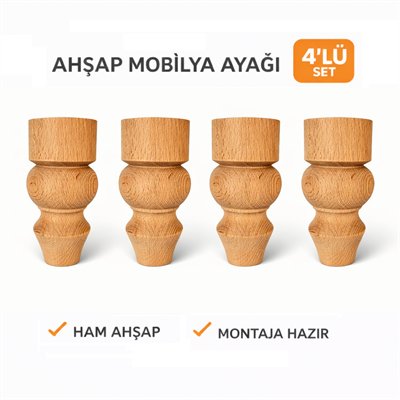 M16 - Kayın Ahşap 4'Lü Set – 12 cm | Dekoratif Koltuk Ayağı | Modern Ayak