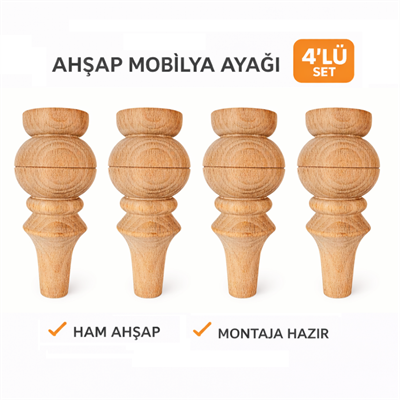 M31 - Koltuk Ayağı 15 CM | Berjer Ayağı | Kayın Ahşap 4'Lü Set