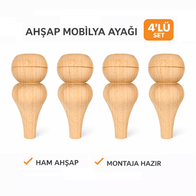 M32 - Konsol Ayağı | Dolap Ayağı | Kayın Ahşap 4'Lü Set - 15 cm