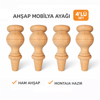 M33 - Kayın Ahşap 4'Lü Set – 15 cm | Berjer Ayağı | Ünite Ayağı 