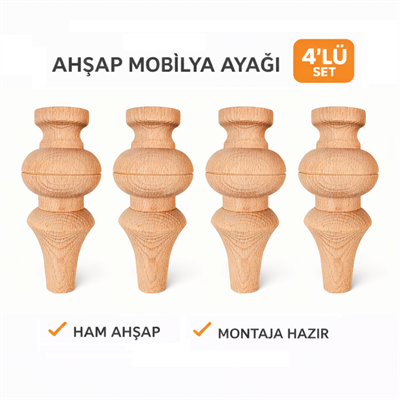 M35 - Retro Mobilya Ayağı | Koltuk Ayak | Kayın Ahşap 4'Lü Set – 15 cm  