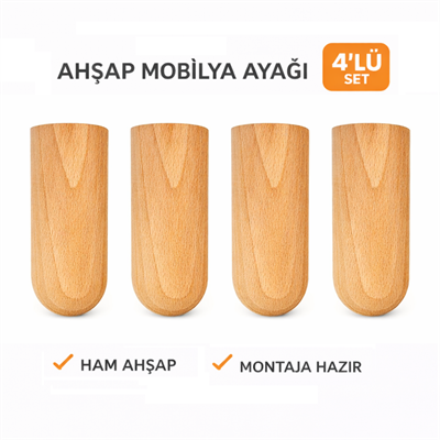 M37 - Berjer Ayağı | Koltuk Ayağı |Kayın Ahşap 4'Lü Set – 15 cm